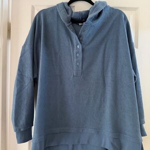 Women's Long Sleeve Hooded Henley Tee - Blue